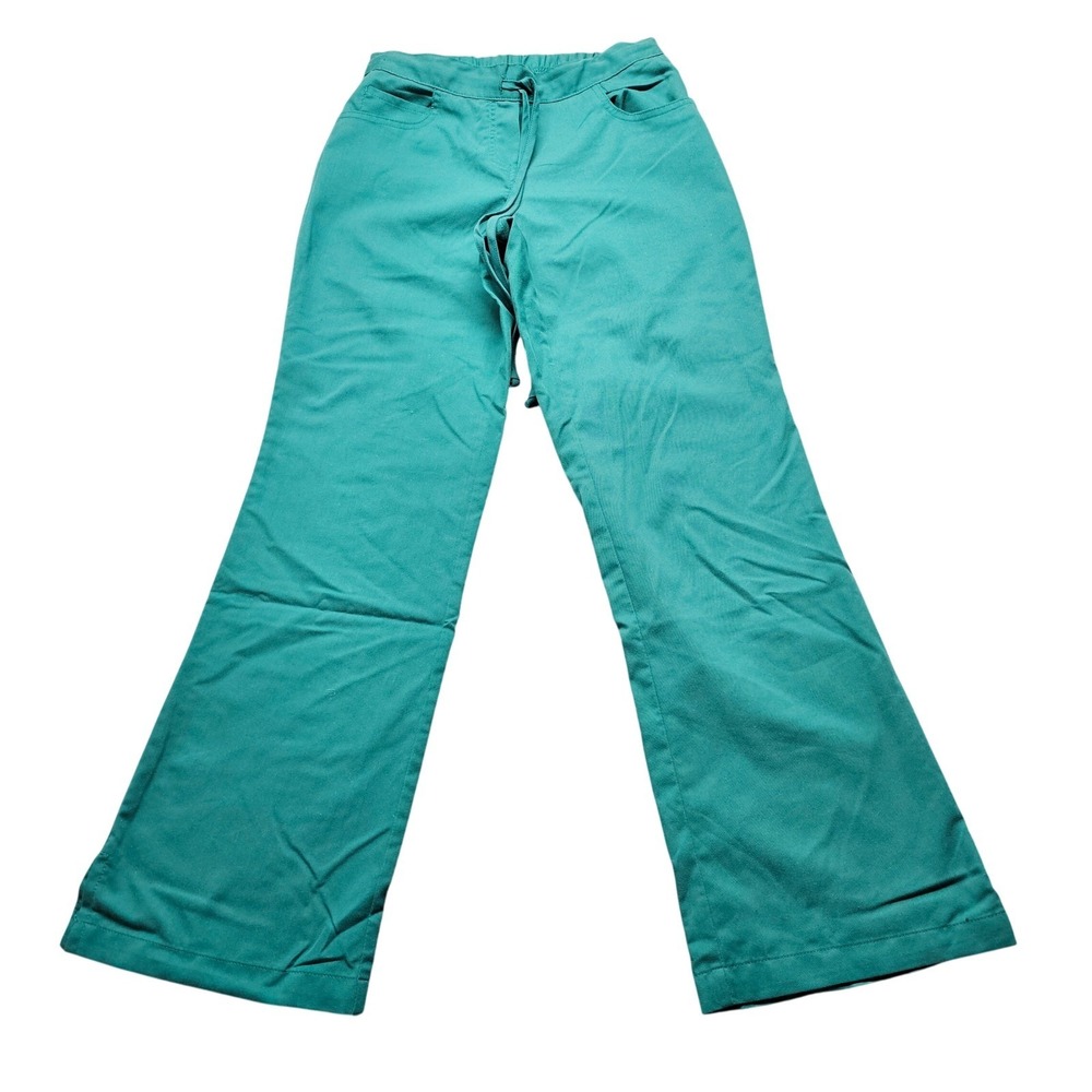 Greys Anatomy by Barco Womens Teal Green Flare Leg Scrub Pants Drawstring
